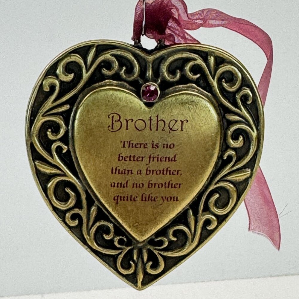 Vtg Brother Christmas Ornament Pewter Heart Swarovski Crystal Gloria Duchin USA - Picture 6 of 12